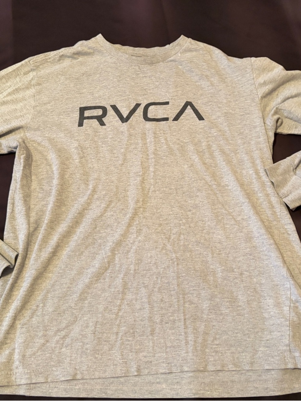 RVCA Light Gray Heather Crewneck Long Sleeve Shirt with Black Logo